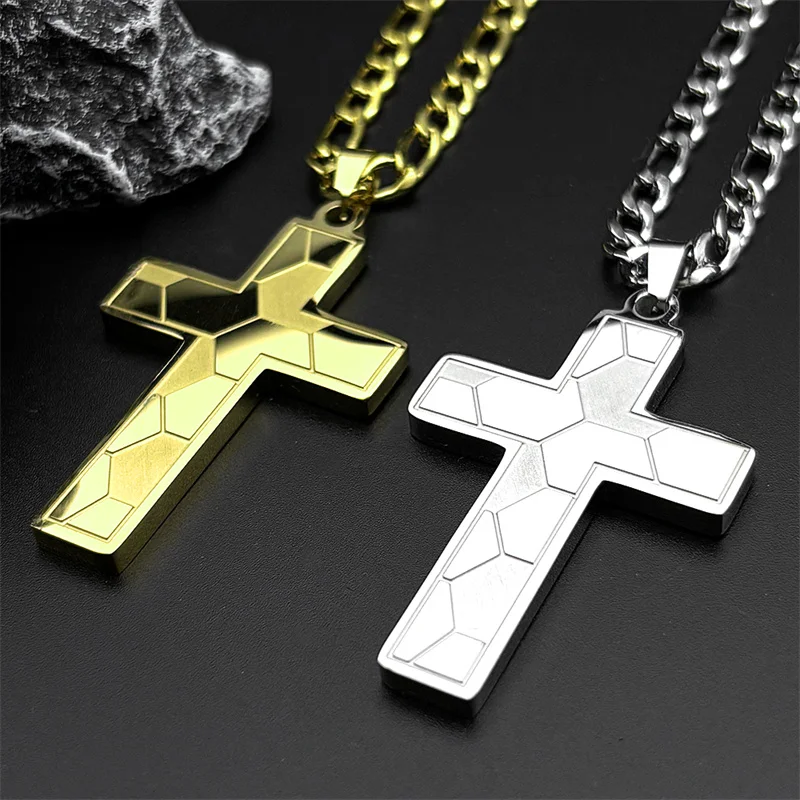 

Christian Football Pattern Jesus Cross Pendant Necklace for Men Stainless Steel Gold Color Hip Hop Chain Necklaces Jewelry Gift