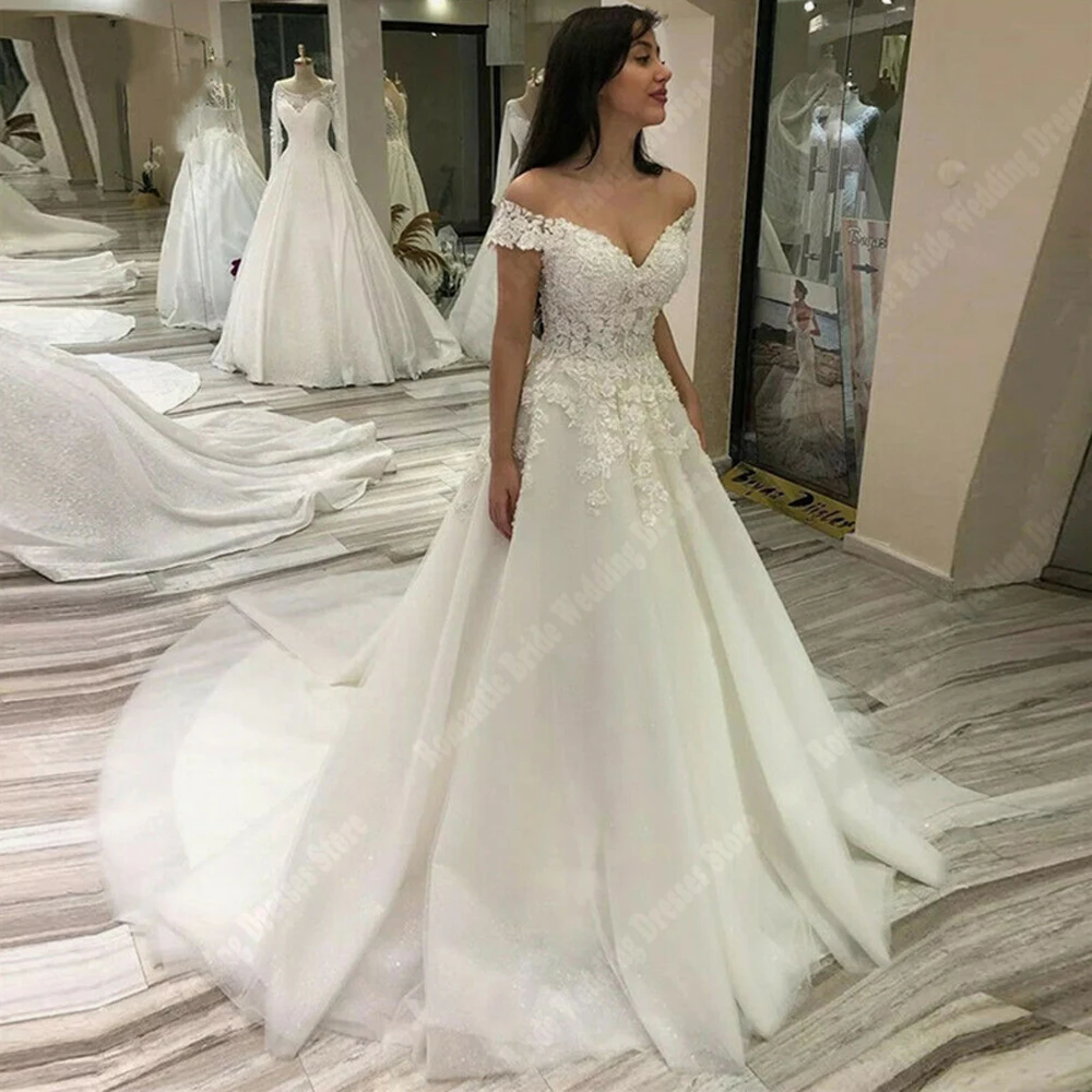 Vestidos de casamento fofos com decote em v para mulheres, vestidos de noiva elegantes, fora do ombro, sexy, noivado, banquete, 2024