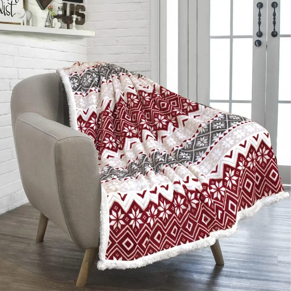 Blanket Snowflake Printed Fleece for Home Travel Winter Plaid Bedroom Warm Blanket Multifunctional Autumn Winter