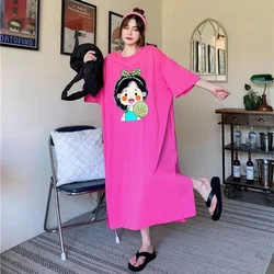 DAYIFUN-Women's Loose Kawaii Cartoon Printed Dresses Short Sleeved Tops O-Neck Long Tees Large Size Dress Summer Tshirts