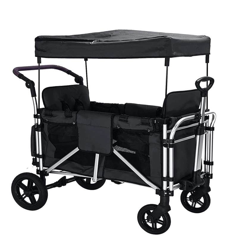 Outdoor Luxury 2 Seats Stroller Wagon 2 Seater Kids Baby Travel Wagon Stroller Camping Folding 2 seat Wagon Stroller with Canopy