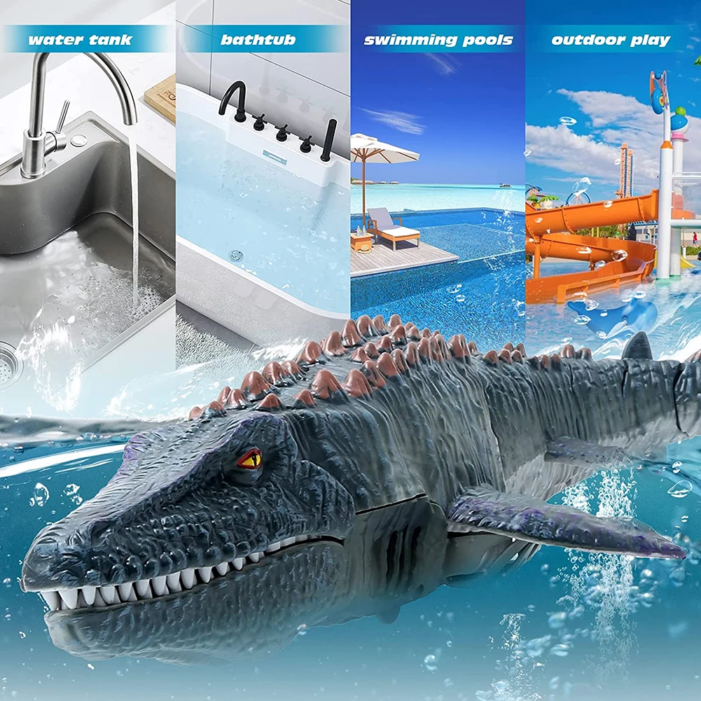 Remote Control Dinosaur For Kids Mosasaurus Diving Toys Rc Boat With Light Spray Water For Swimming Pool Lake Ocean Protector