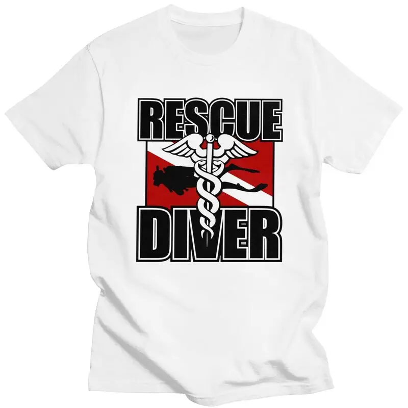 Custom Rescue Diver T Shirts for Men 100% Cotton Tee Tops Scuba Diving Tshirt Short-Sleeve T-shirt Clothing