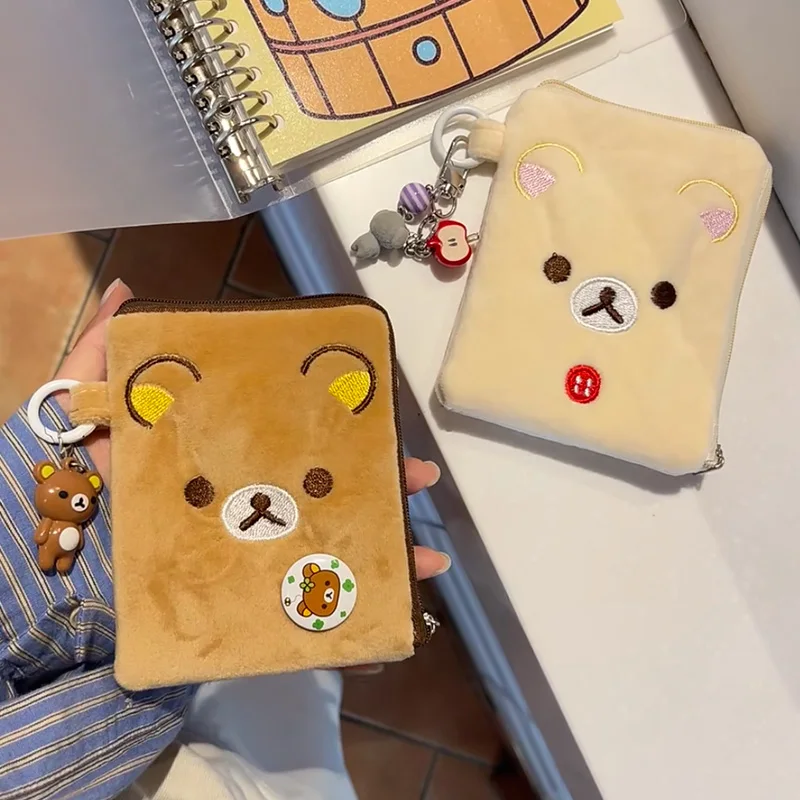 New Rilakkuma Embroidery Coin Purse Cartoon Little Bear Earphone Case Cute Portable Cosmetics Storage Bag Friend Festival Gift
