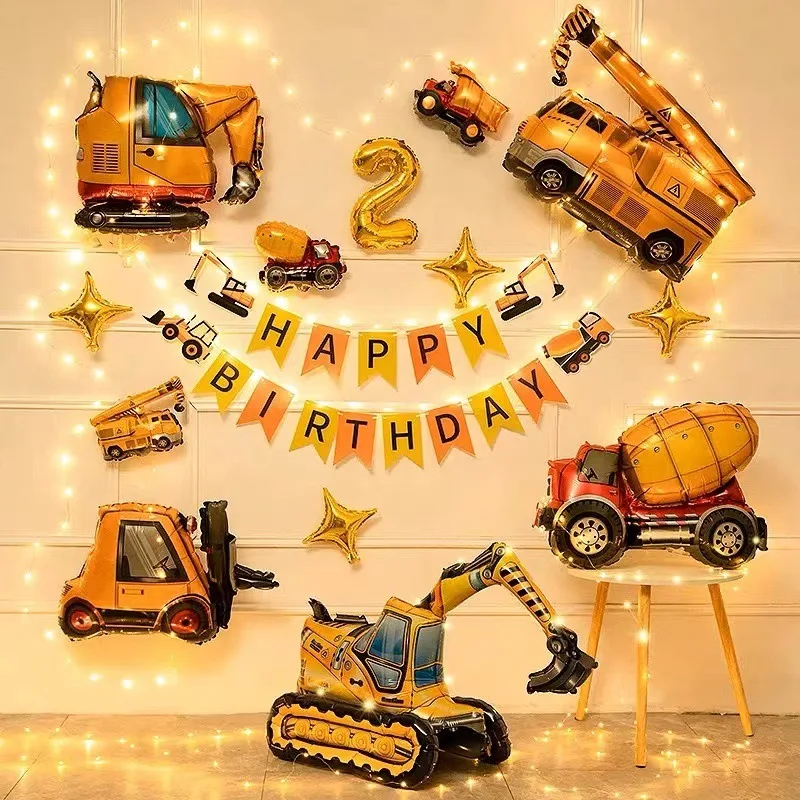 

Excavator Construction Theme Party Decorations Balloons Banners Set Toddler Celebration Backdrop Supplies Happy Decoration Home