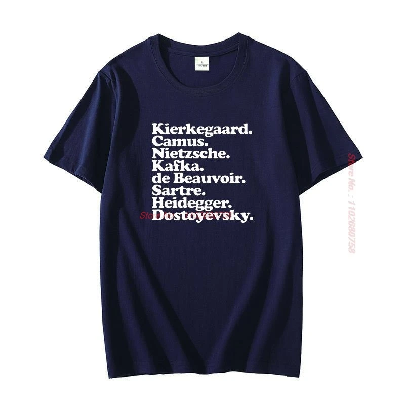 Kierkegaard. Camus. Nietzsche. Kafka. de Beauvoir. Sartre. Heidegger. Dostoyevsky summer funny cotton men\'s short sleeve t-shirt