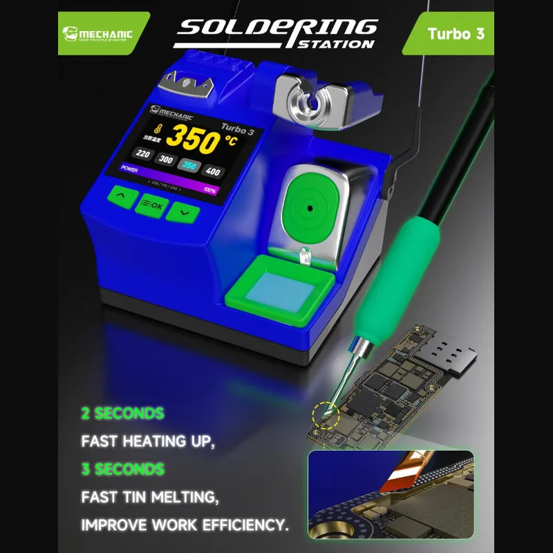 High-Efficiency Turbo 3 Soldering Station 3s Fast Heating & Rapid Tin Melting Stable Power Output for Electronics Manufacturing
