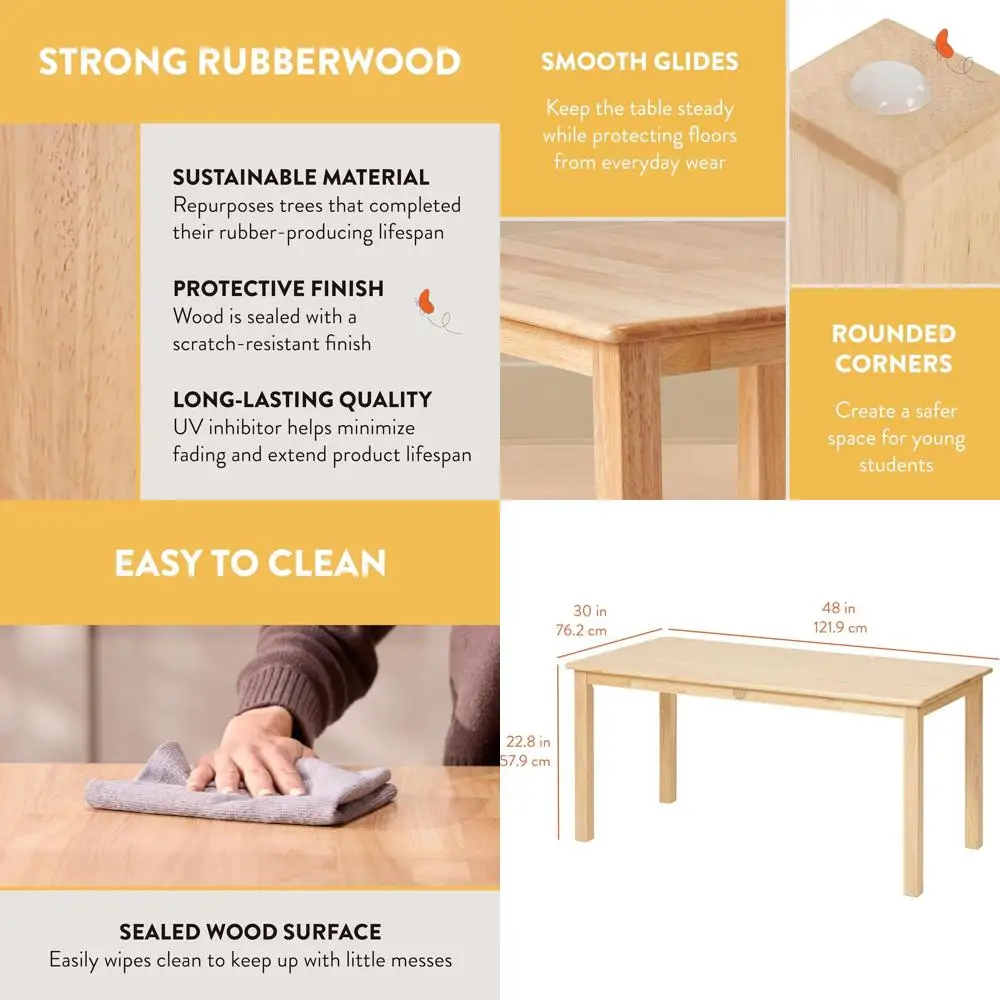

Natural Wooden Kids Table, Rectangle, 30 x 48