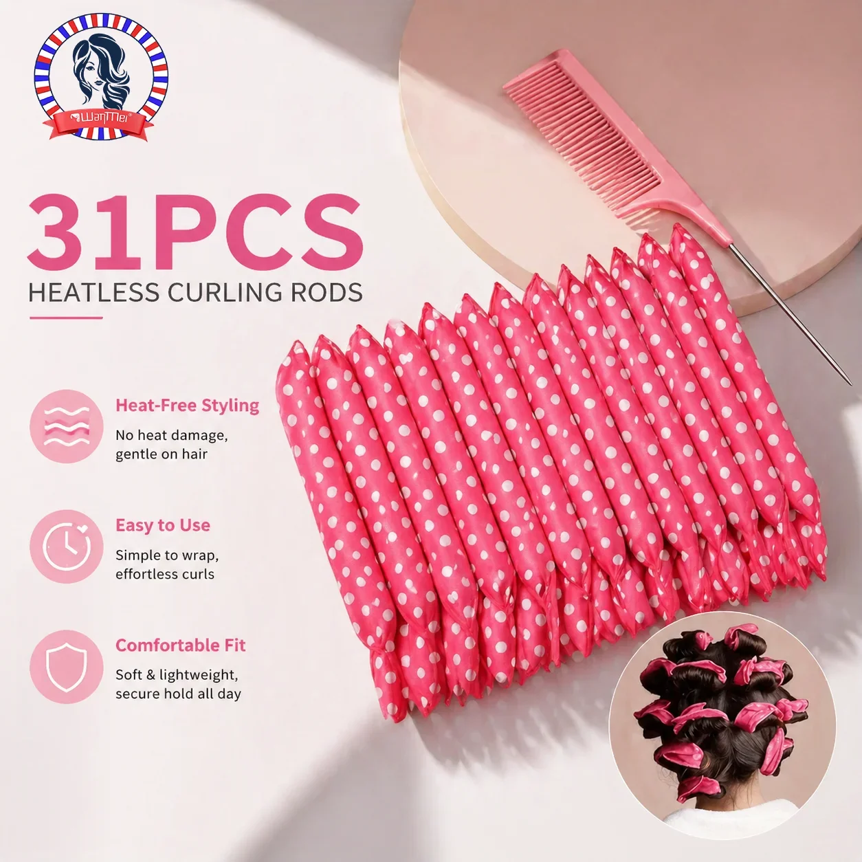 11/21/31PCS Heatless Curling Rods, No Heat Overnight Hair Curlers, Flexible Foam Sponge Hair Rollers for Women DIY Styling