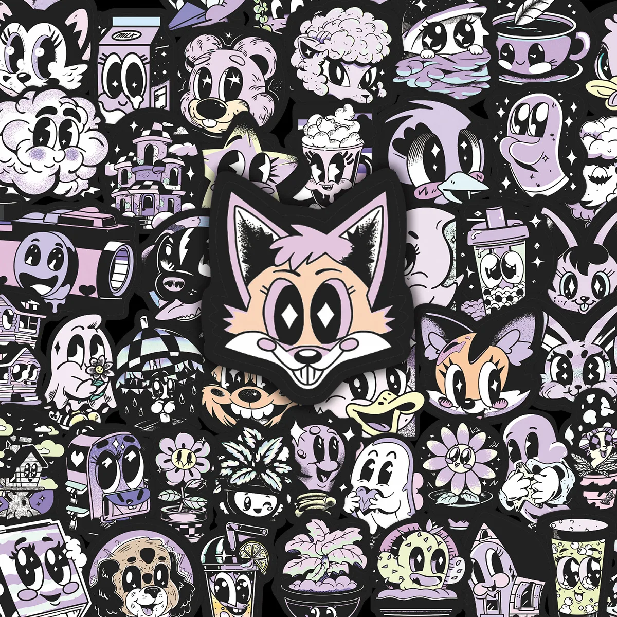 50 Stück Kawaii Gothic Cartoon Aufkleber Vinyl Wasserdicht für Laptop Handyhülle Notizbuch Wasserflasche DIY Sticker