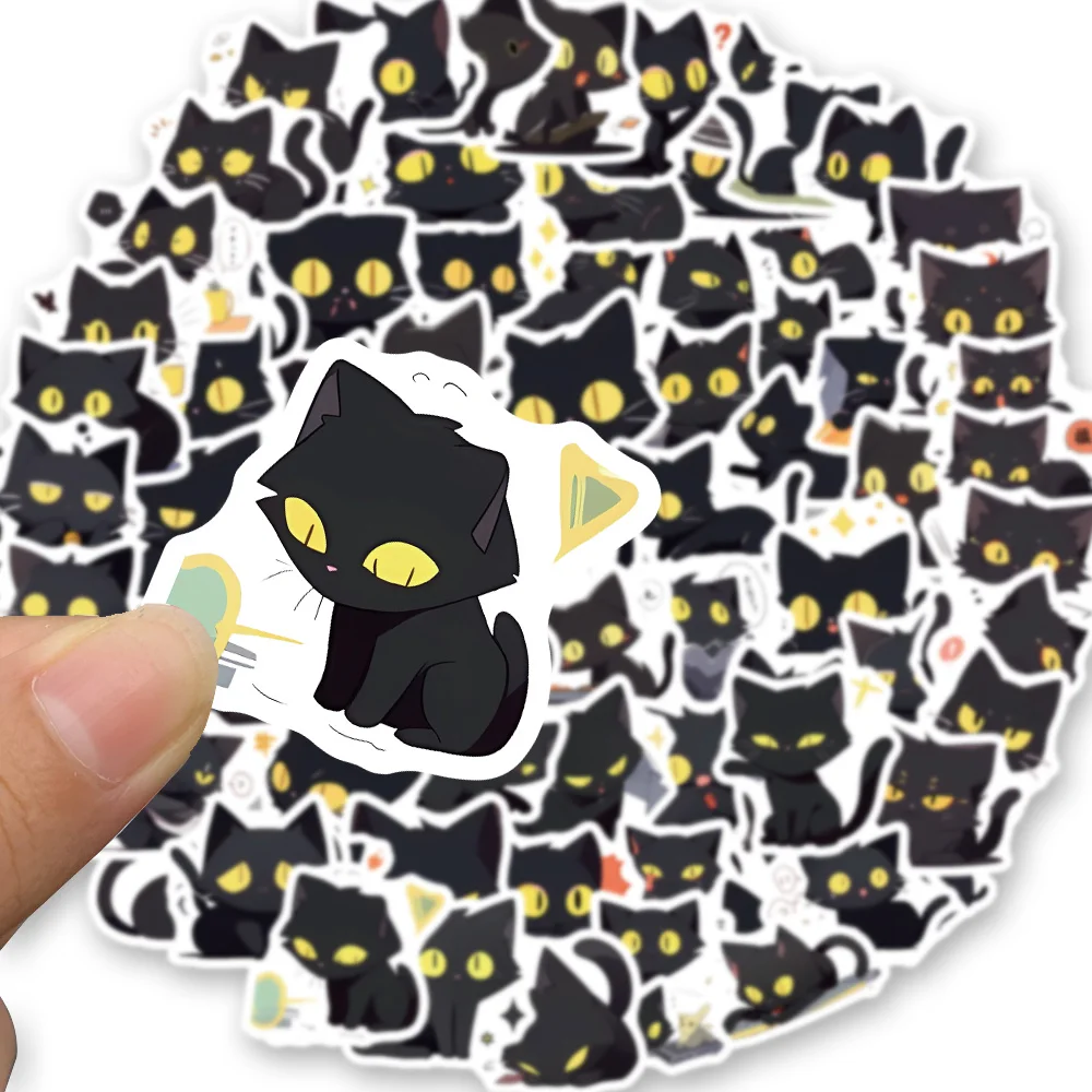 10/100PCS Cartoon Black Cat Stickers Scrapbook Phone Guitar Laptop Luggage Cool Waterproof Sticker Children Classic Toy