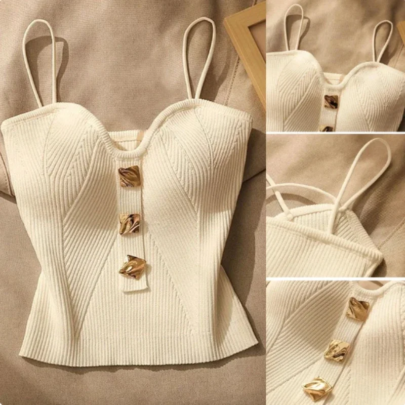 French Style Cross-knit Suspender Women's Summer Wear Sexy Beauty Camisole Slim High-end Bottom Bandeau Top Knit Crop Tank