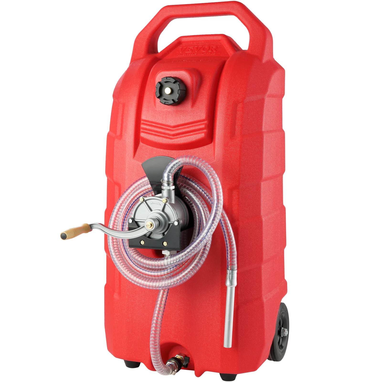 VEVOR 16 Gal Fuel Caddy, 7.8 L/min, Portable Gas Storage Tank Container with Hand Pump Rubber Wheels, Fuel Transfer Storage Tank