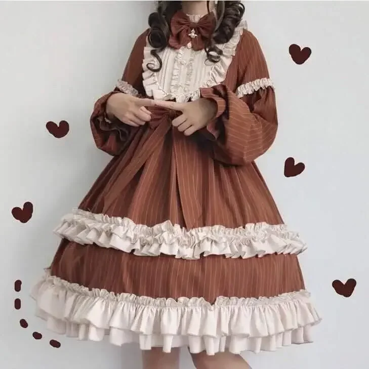 NONSAR Classical Lolita Dress For Women Soft Sisters Temperament Long Sleeve Girls Op Sweet Cute Daily Bow Dress HOT SALE