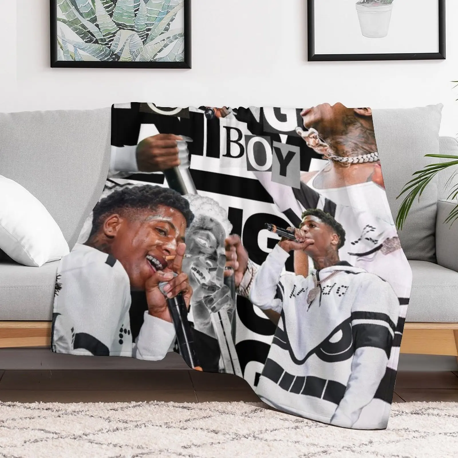 Youngboy | B&W Billionaire Collage Throw Blanket Soft Beds Summer Blankets