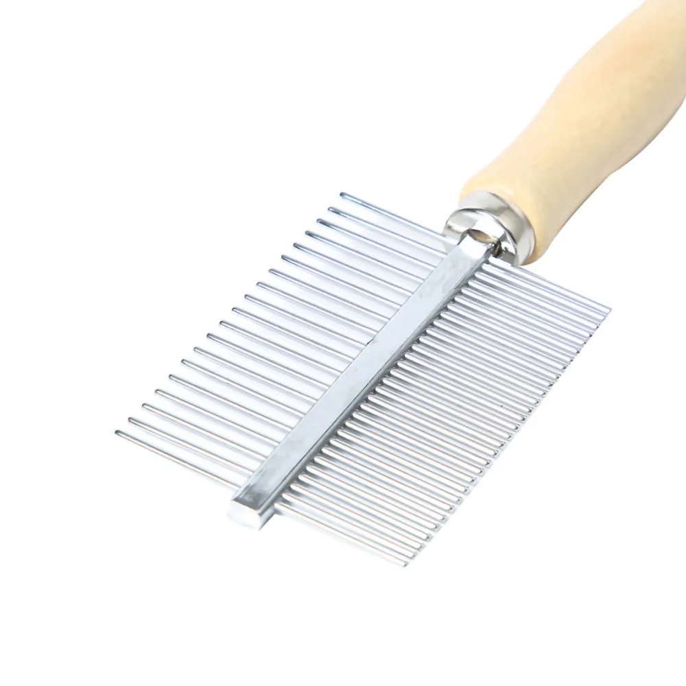 Wood Grip Pet Grooming Comb Dual Tooth Smooth Surface Wooden Handle Pet Comb Standard Size Metal Teeth Dog Hair Comb