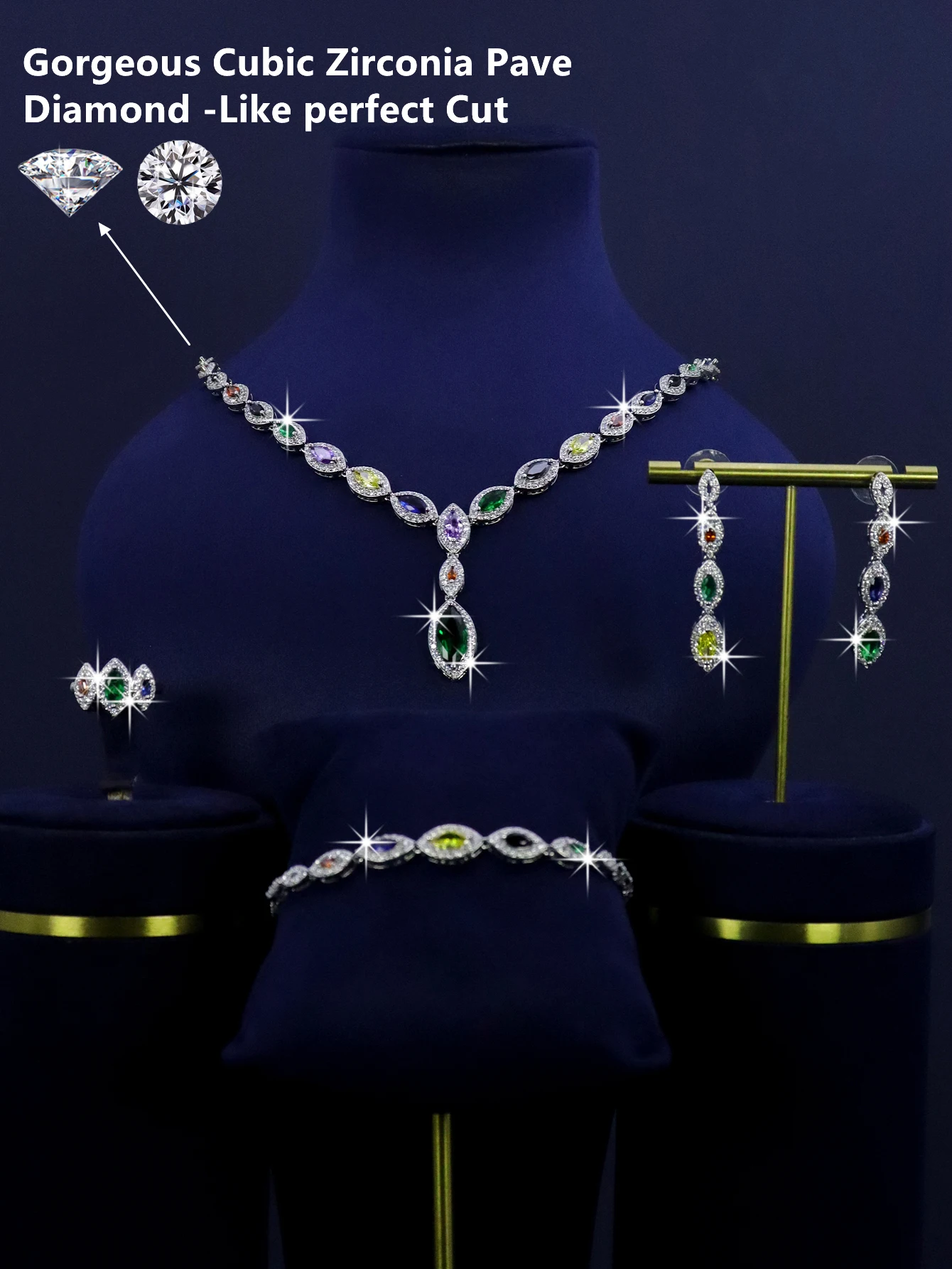 4-piece platinum plated fashion jewelry accessory necklace for Nigerian Saudi Arabian bride wedding luxury set.