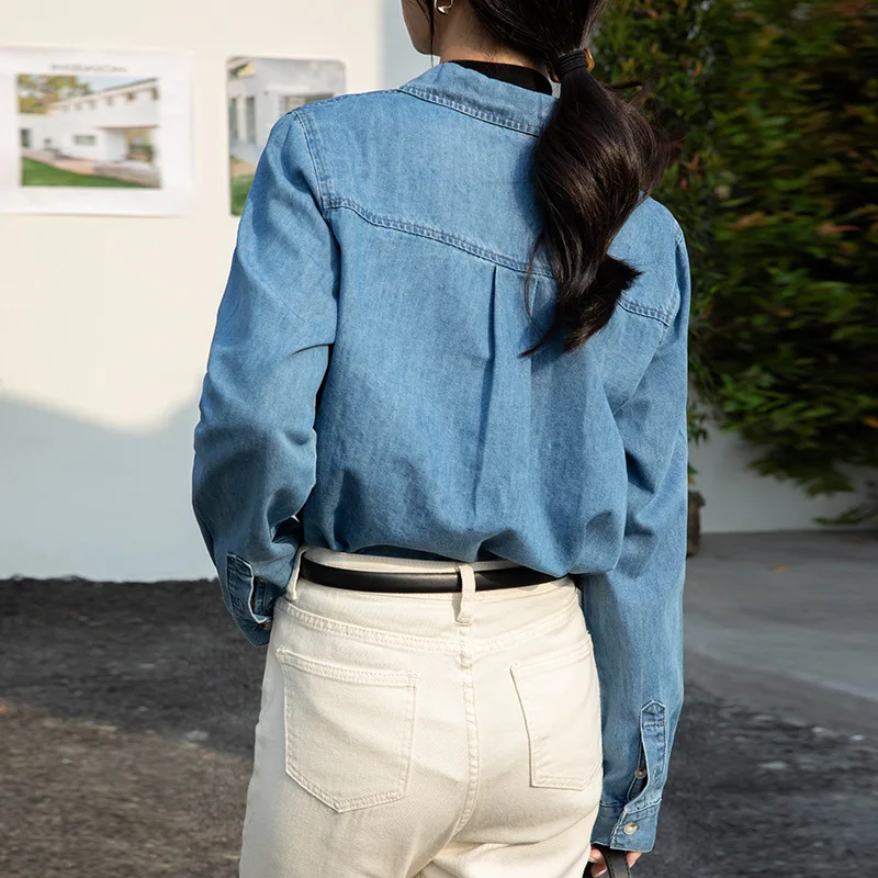 

Denim Coat Black Womens Fall Suede Buttoned Fitted College Hipster All-Match Checked Slimming Embroidered Appliques Minimalism