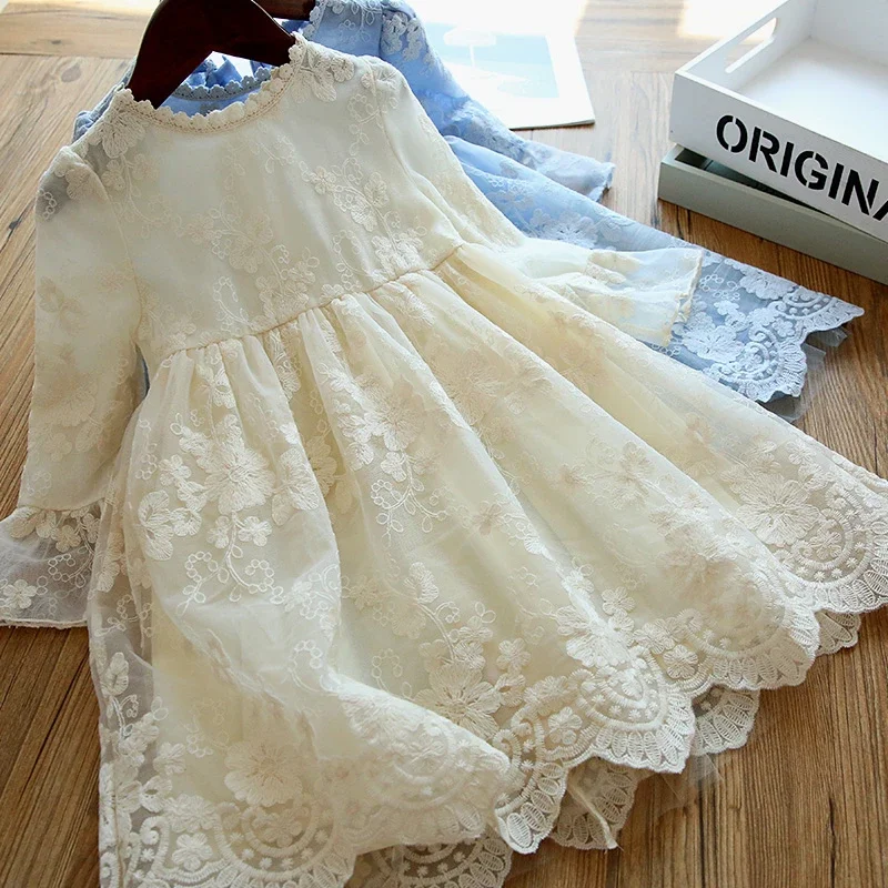 Lace Dress for Kids Girl Birthday Party Princess Dresses for 3-8Yrs Children White Wedding Ball Flower Bridesmaid Pageant Dress