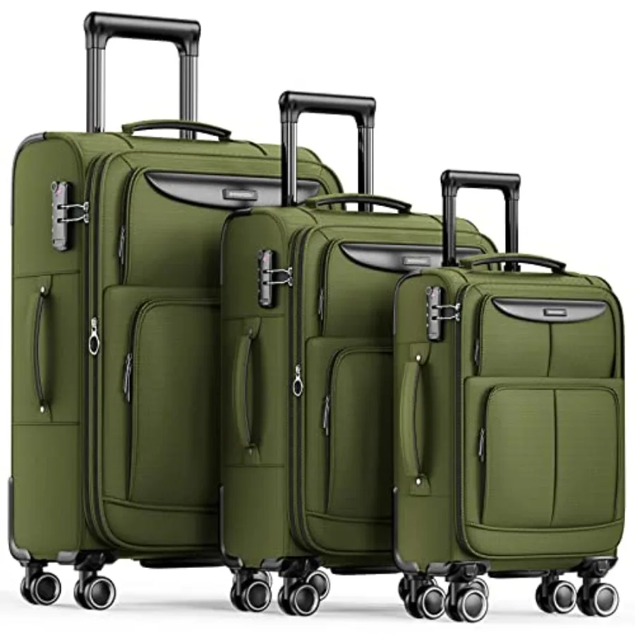 

SHOWKOO Luggage Sets 3 Piece Softside Expandable Lightweight Durable Suitcase Sets Double Spinner Wheels TSA Lock Olive Green 2