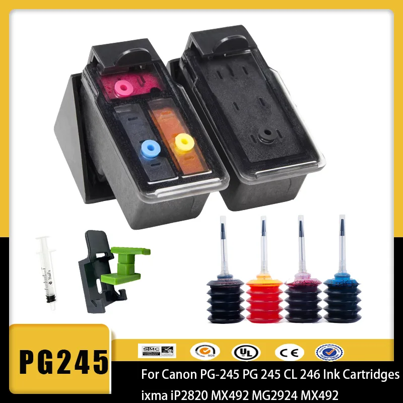 

Vilaxh Refillable PG245 CL246 Ink Cartridge 245XL 246XL Replacement for Canon Pixma iP2820 MX492 MG2924 MX492 MG2520 Printer