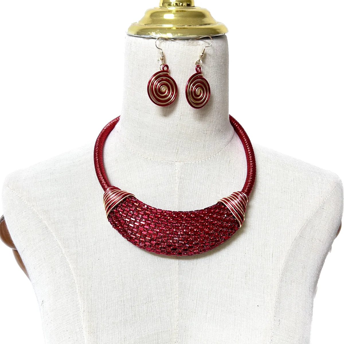 European and American exaggerated diamond-set hand-woven necklace earrings set AliExpress supply jewelry cross-border necklace
