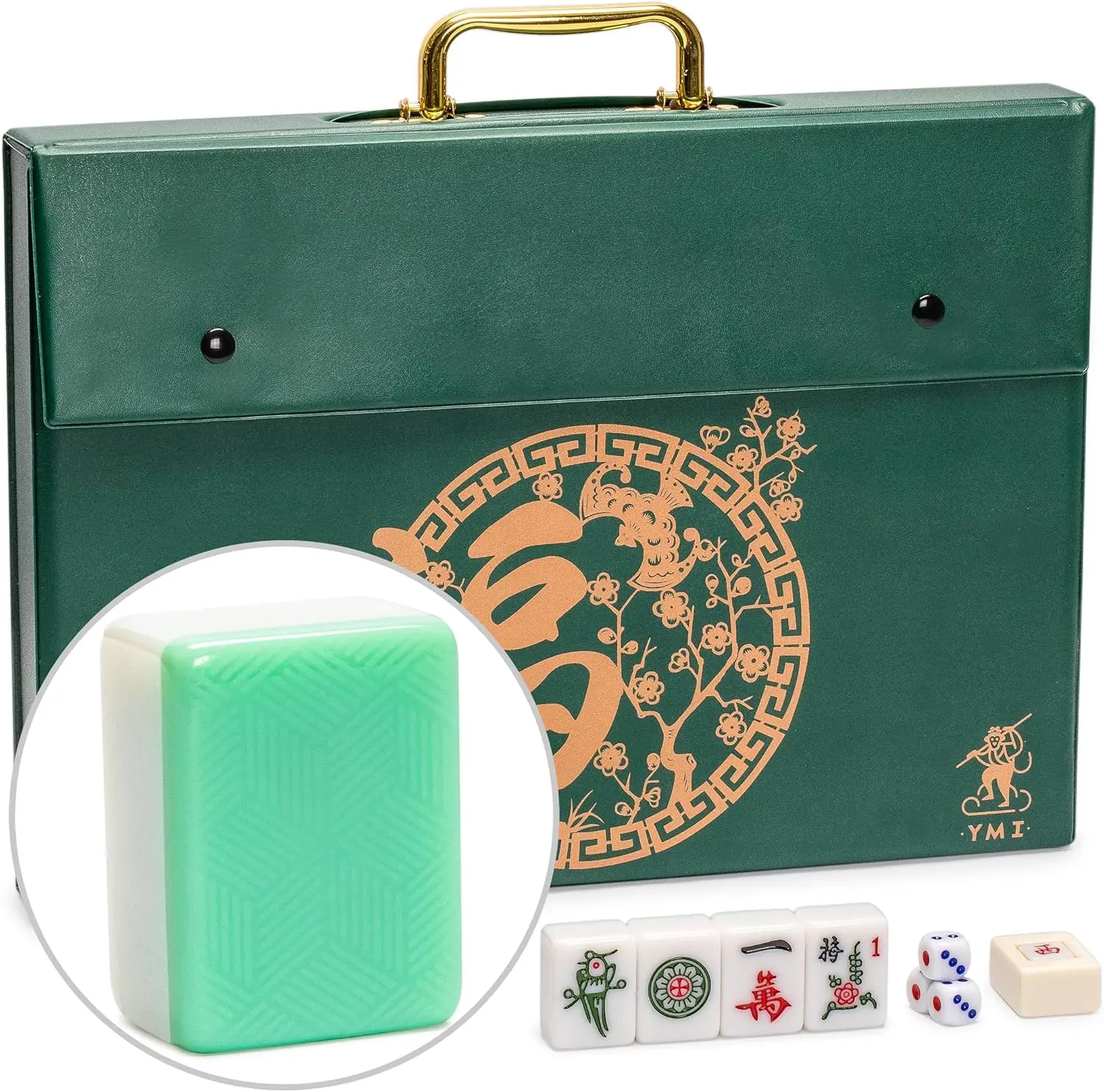 

Yellow Mountain Imports "Emerald Weave Chinese Mahjong Set, with 146 Large 1.6-Inch Tiles, Green Vinyl Case, Wind Indicator and