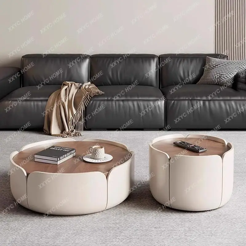 

Кофейный столик ML Petal для гостиной, минималистичный, с поверхностью из орехового дерева, среднего размера, круглый, в античном стиле.