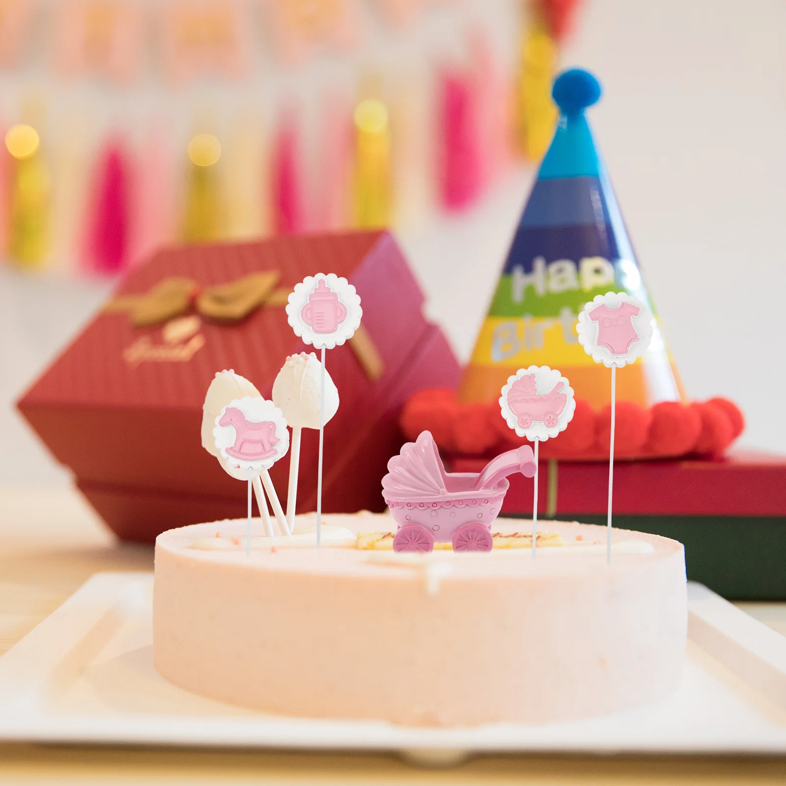 

5Pcs Stroller Cake Topper Baby Shower Decorations Lovely Design Save Time Efforts Party Baby Shower Cake Topper