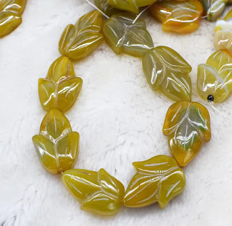 

5 шт., агатовые резные листья, желто-зеленые бусины 30-35 мм, ювелирные изделия своими руками