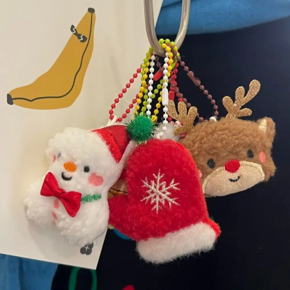 New Year Christmas Plush Doll Toy Kawaii Santa Claus Elk Snowman Gloves Stuffed Keychain Xmas Pendant Decoration Party Favors