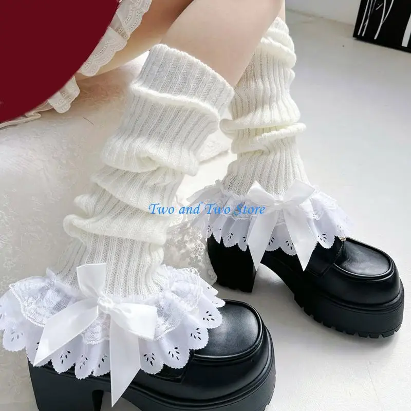 Hx6f Womens Lolitas مضلعة الجوارب طويلة الجوارب الساق تدفئة Harajuku اليابانية الجوارب الحذاء الجوارب الشتاء الكاحل الهدايا