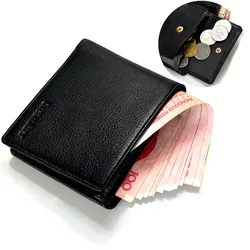 Dreamlizer Men Classic Thin Bifold Leather Wallet Short Italian Grain Genuine Leather Male Purse Large Coin Pocket Bag for Boy