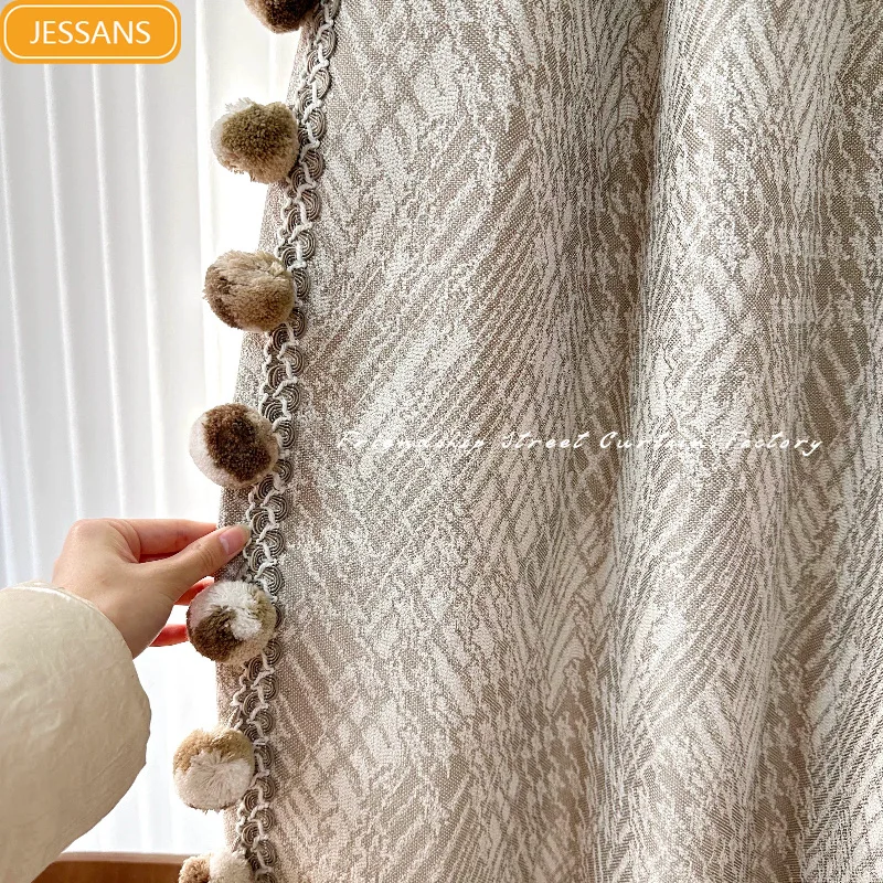 Coffee Jacquard Geometric Texture Thickened Chenille Curtains for Living Room Bedroom Partition Curtain Customization