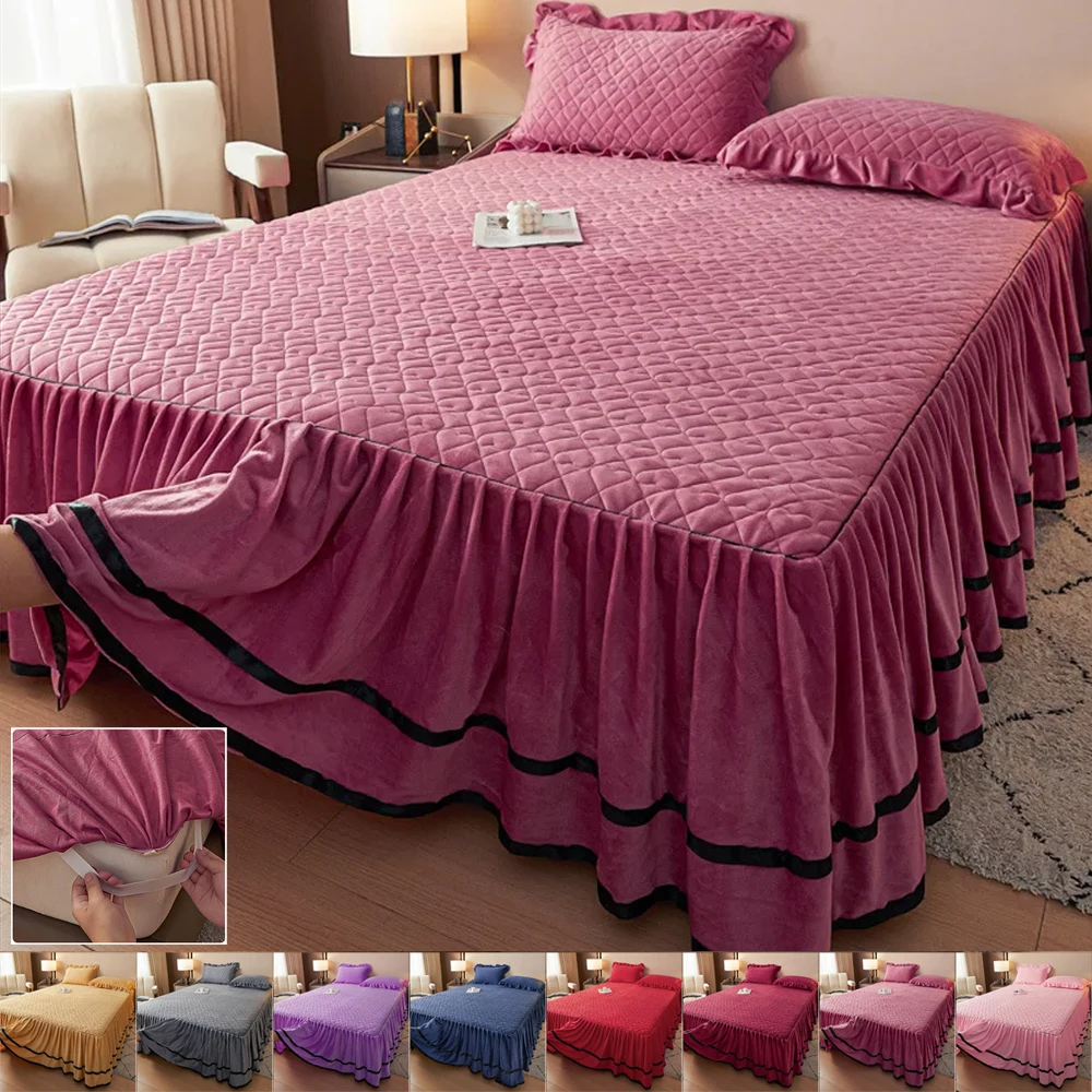 Washed Cotton Bed Skirt High-Weight Quilted Luxurious Touch Mattress Protector for Sophisticated Bedroom Pillowcase Need Order