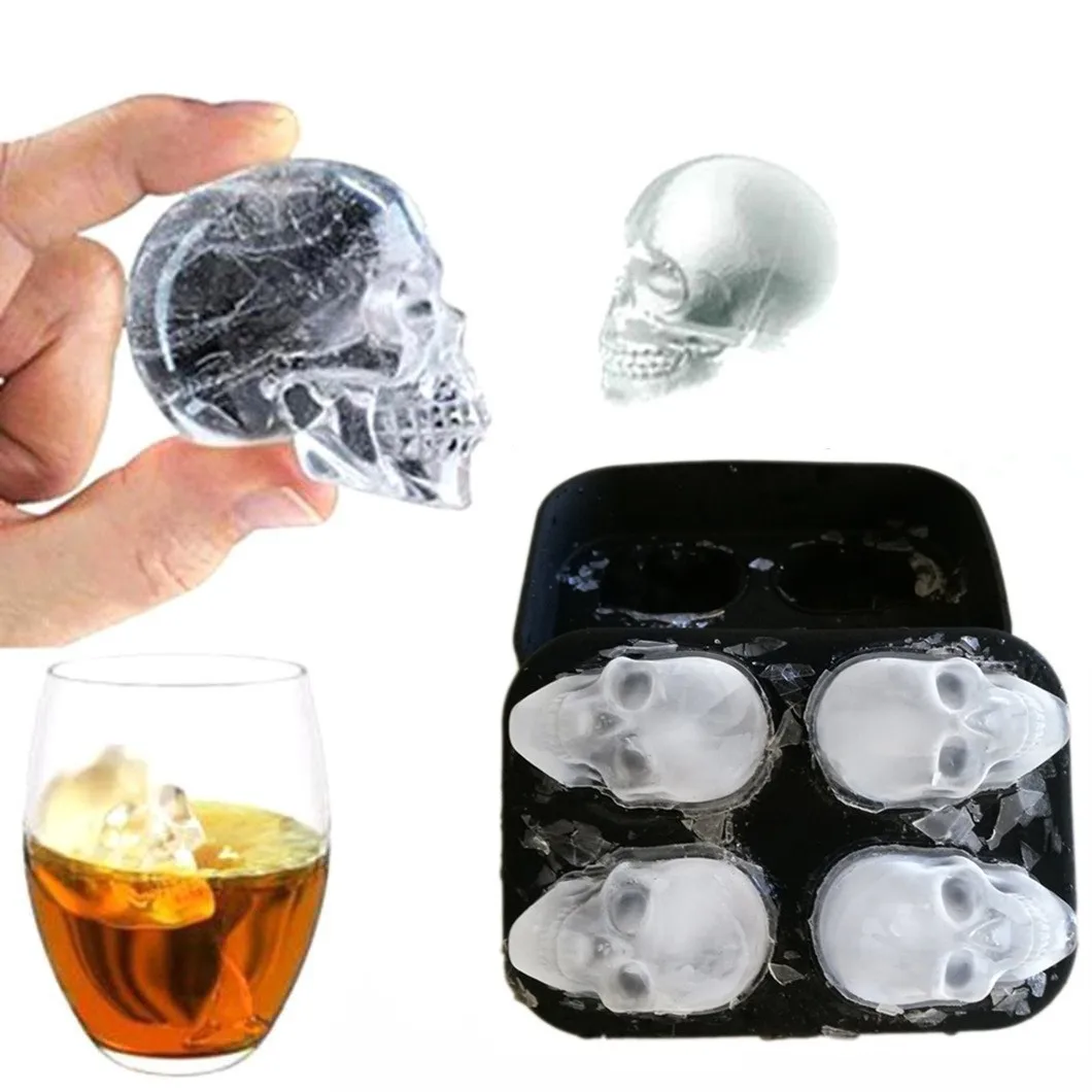 3D Skull Silicone Mold Ice Cube Tray Mould Ice Cube Maker Ice Ball Mold Whiskey CocktailWine Ice Cube Mold Ice Ball Mold