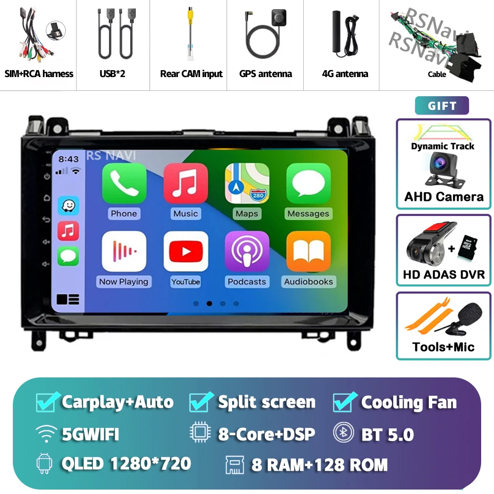 Android 15 Voor Benz Sprinter Volkswagen Crafter 2006-2016 2K QLED Android Autoradio Multimedia Video Player GPS stereo CarPlay