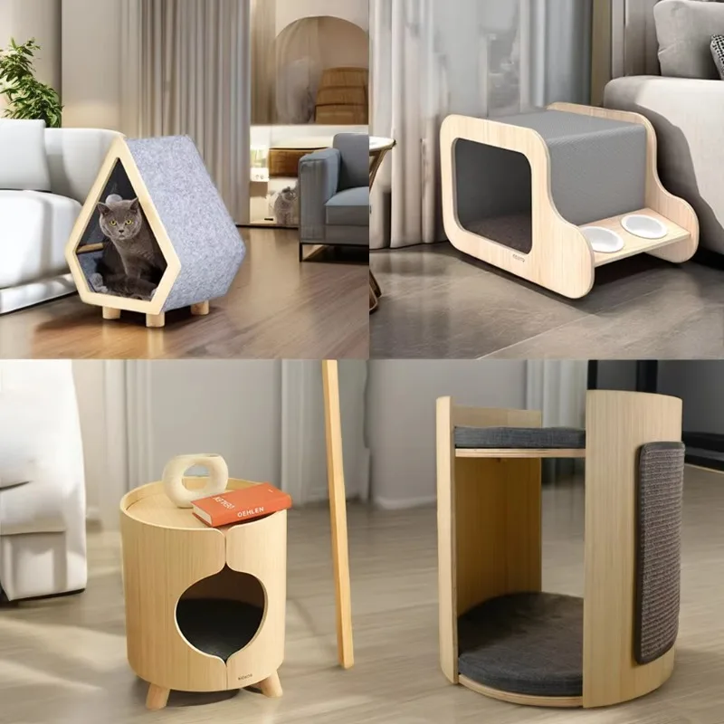 

Foldable cat tree house for indoor and outdoor waterproof wooden cat house cat bed holes