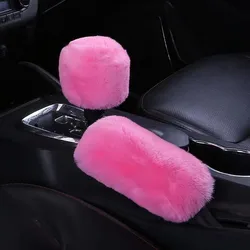 2 Pieces Of Car Plush Handbrake Cover Shift Knob Cover Autumn And Winter Car Plush Handbrake Cover Soft And Warm Handbrake Cover