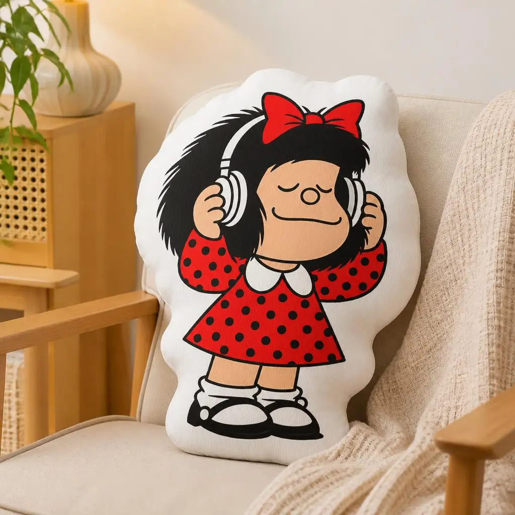 Mafaldas listening to music Cushion Irregular Stuffed Throw Pillow Home Decor Gift Sofa Bed