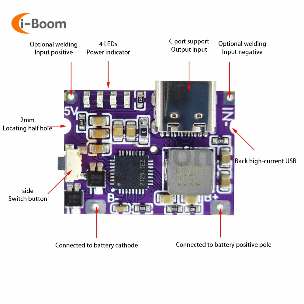 Type-C 5V USB Charge Discharge Integrated Module 3.7V 4.2V 18650 Lithium Battery Charging Boost Power Board protection board