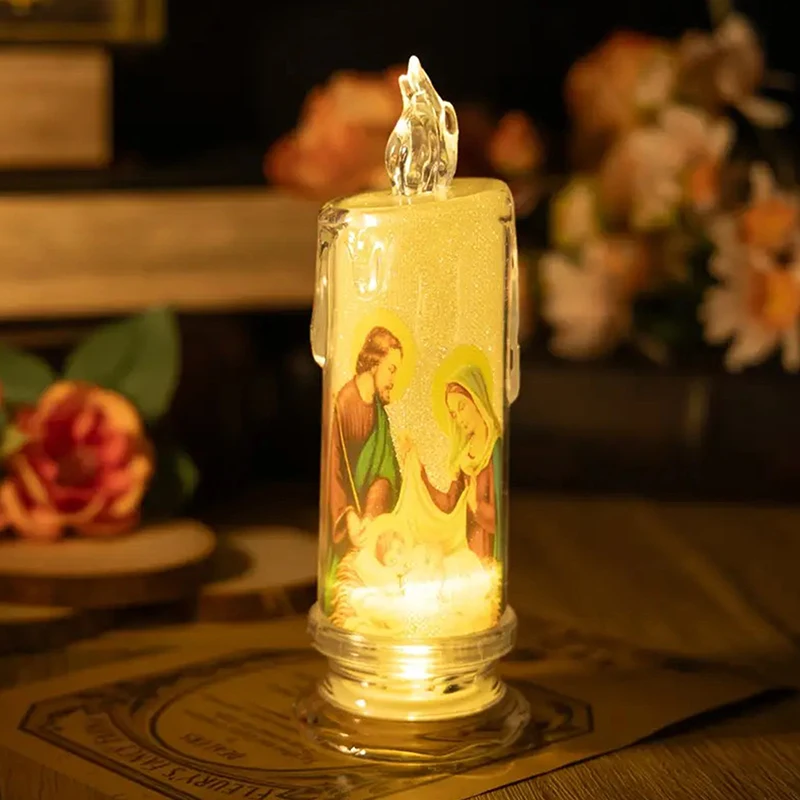 Flameless LED Prayer Candle with Jesus & Virgin Mary - Decorative Religious Night Light for Home Altar or Gift view 5
