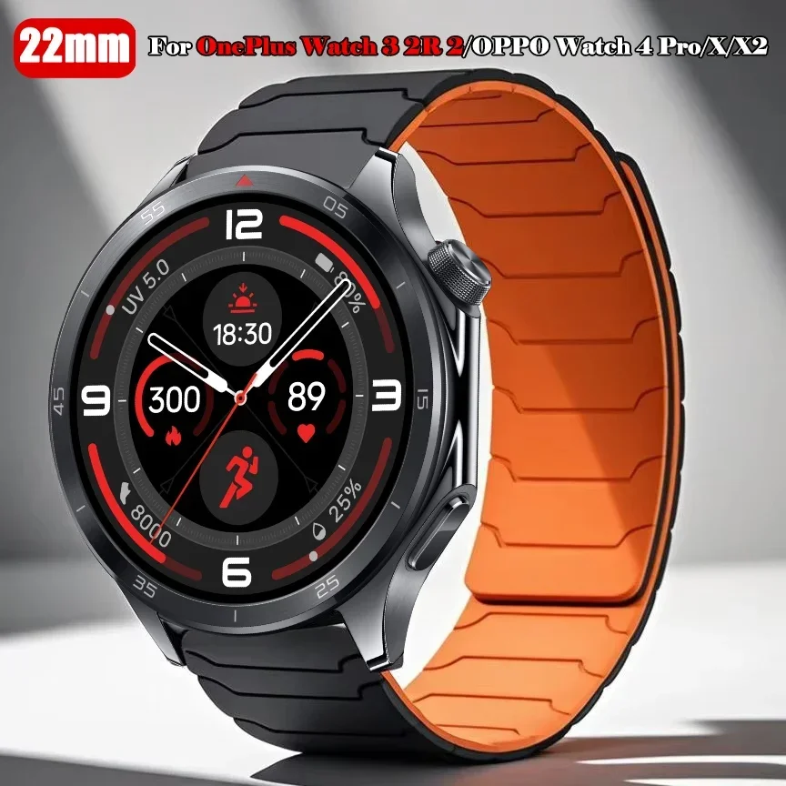 22mm Magnetic Silicone Band For OnePlus Watch 3 2 2R/OnePlus 46mm Replacement Strap For OPPO Watch S X X2 4 Pro Sports Wristband