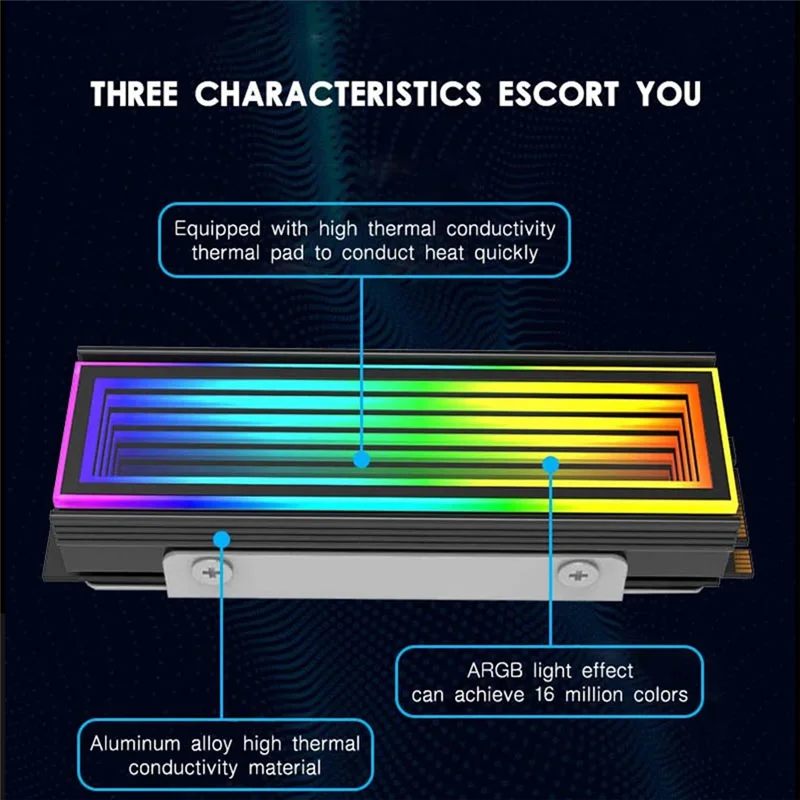 

Optimal M.2 ARGB Computer Radiator PC RGB M.2 Nvme Cooler Heatsink Endless Abyss Effect Silver