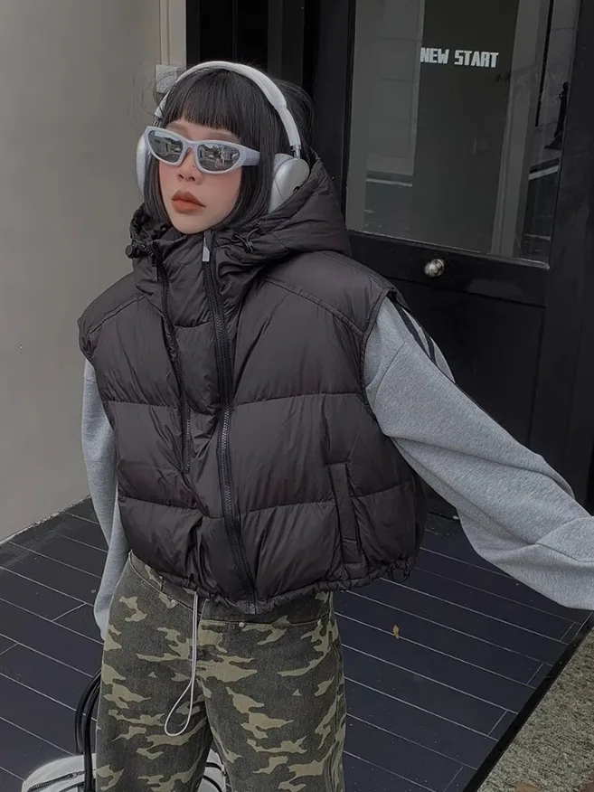 

Женский укороченный пуховый жилет из белого утиного пуха, верхняя одежда на молнии, осенне-зимняя новинка, повседневный стиль