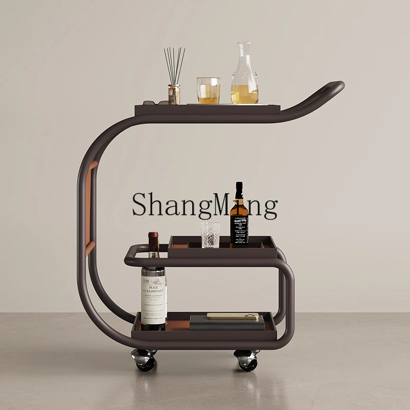 FGHigh Fashion Creative Movable Cart Multi-layer Pushcart Food Cart Shelf Saddle Leather Edge Metal Food Cart