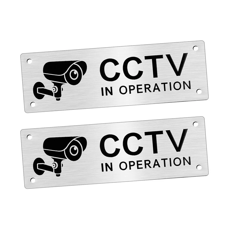 2PCS CCTV In Operation Sign 15 x 5 cm Aluminium Stickers Set Waterproof Durable CCTV Sign Kit Warning Sign Camera Signs