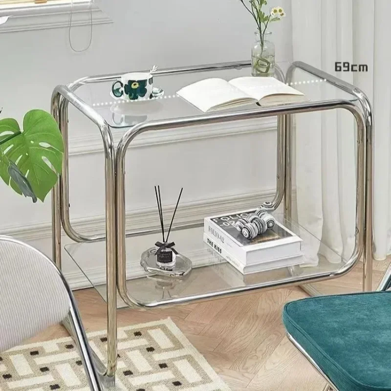 Minimalist Glass & Chrome Accent Table, 2-Tier Transparent Side Table, Modern Industrial End Table for Home Decor