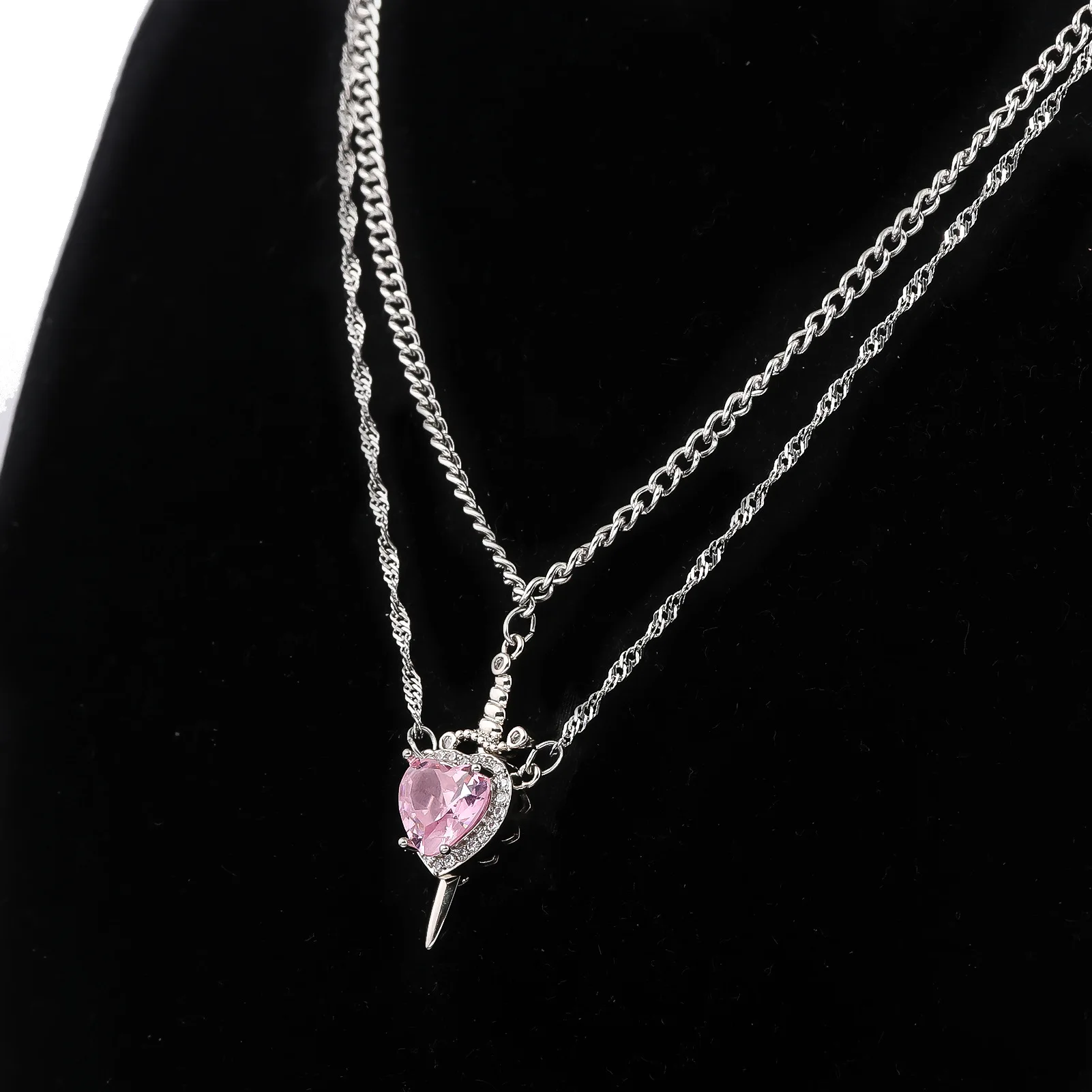 Stainless Steel Heart and Sword Pendant Necklace Fashion Gold Sliver Color Detachable Couple Necklaces Jewelry Gifts