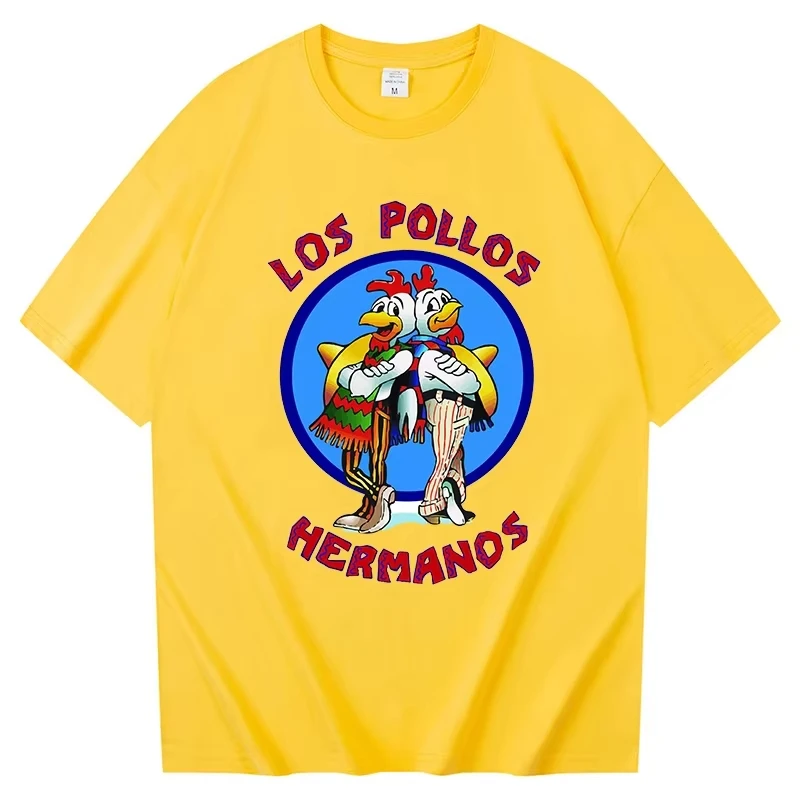 Camiseta masculina Los Pollos Hermanos 100% algodão Breaking Bad LOS POLLOS Chicken Brothers estampada amarela camiseta engraçada masculina